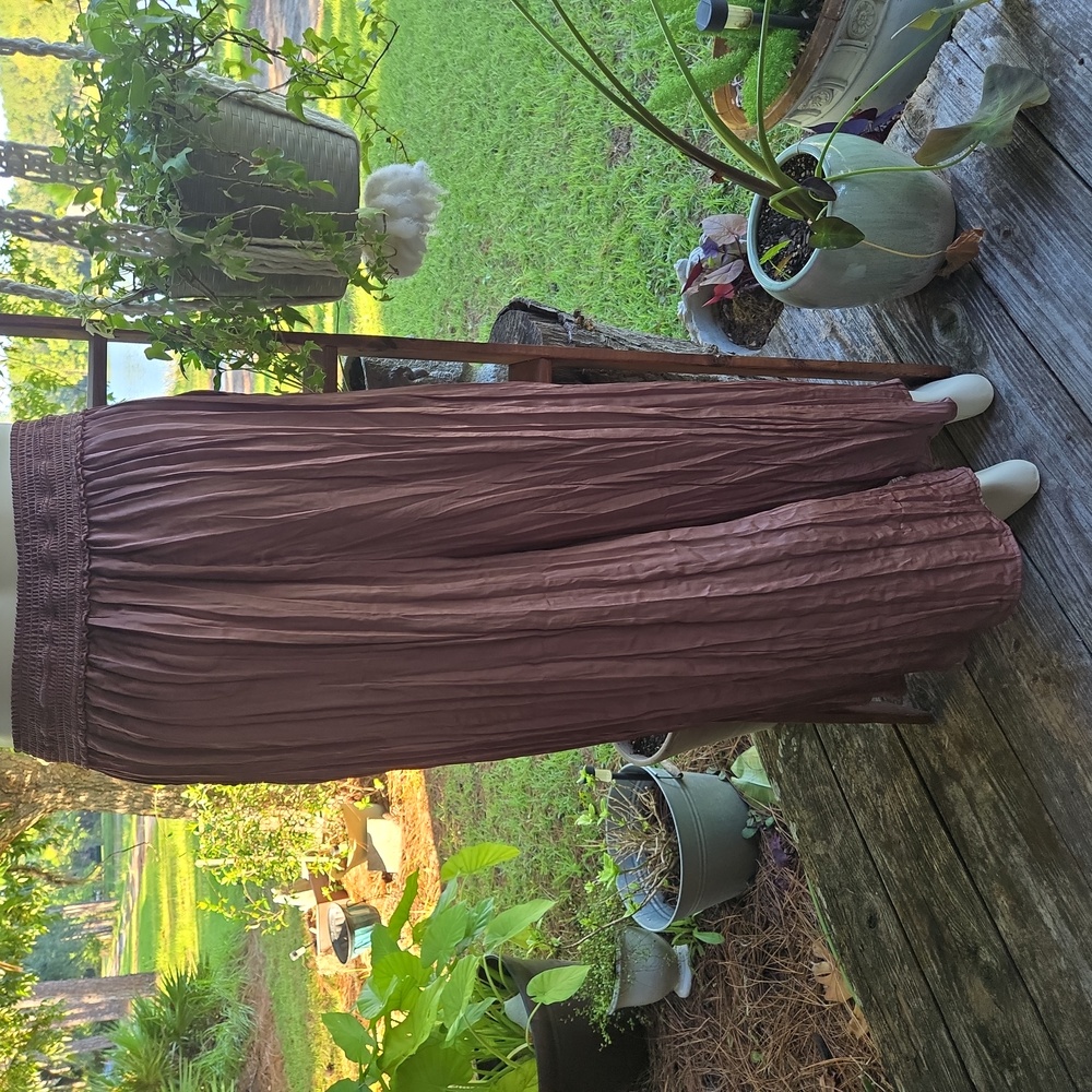 Saturday Sunday Mocha Tan Satin Plisse Pant With High Waist Size Medium - Picture 9 of 15